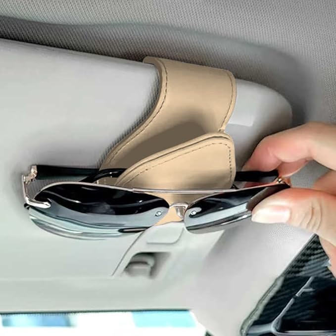 iPick Image for RAM 1500 Beige Leather Magnetic Sunglass Holder Car Sun Visor Mount Clip - Official Licensed