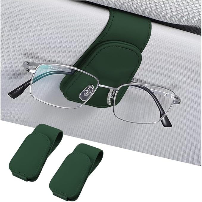 AICEL Sunglasses Holders for Car Sun Visor, Leather Eyeglasses Hanger Mounter, Magnetic Glasses Holder and Ticket Card Clip, Auto Interior Accessories Universal for SUV Pickup Truck