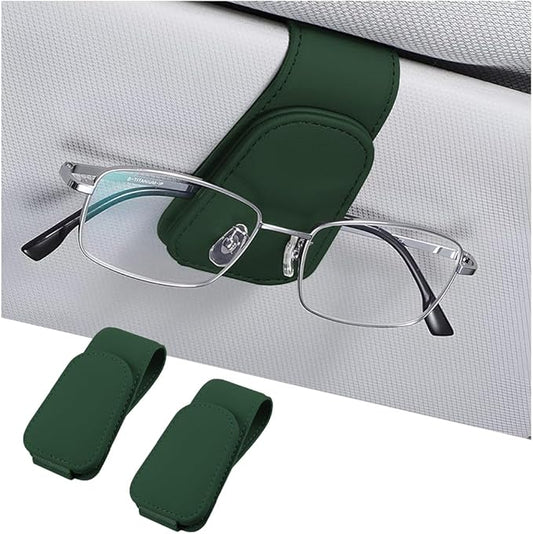 AICEL Sunglasses Holders for Car Sun Visor, Leather Eyeglasses Hanger Mounter, Magnetic Glasses Holder and Ticket Card Clip, Auto Interior Accessories Universal for SUV Pickup Truck