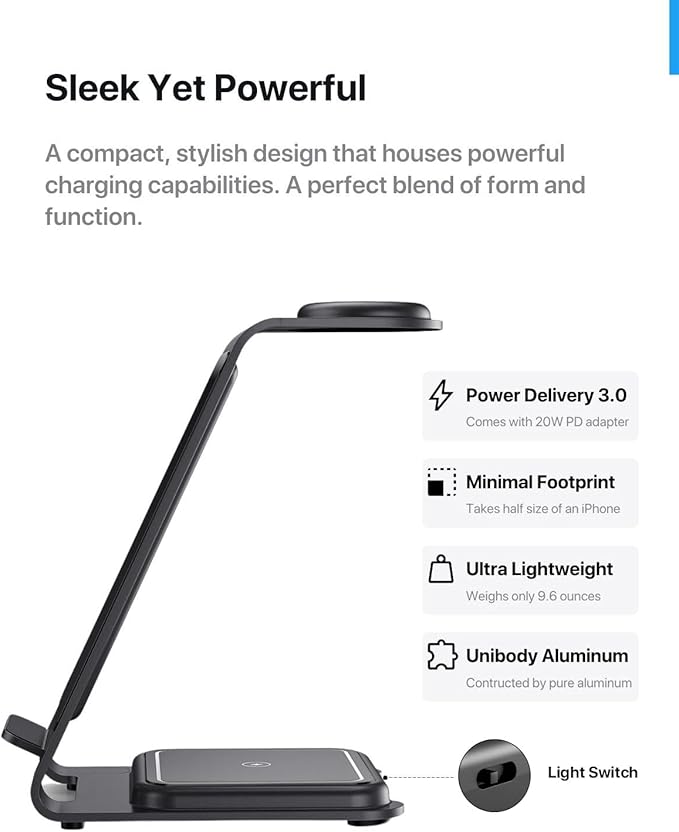 Intoval Aluminum 3 in 1 Wireless Charging Station for iPhone 17 16 15 14 13 12 11 Pro Max XR, Wireless Charger for Apple Watch 11 10 9 8 7 Ultra SE 3 2, Phone Charger for AirPods 4 Pro 2 3 (Blue)