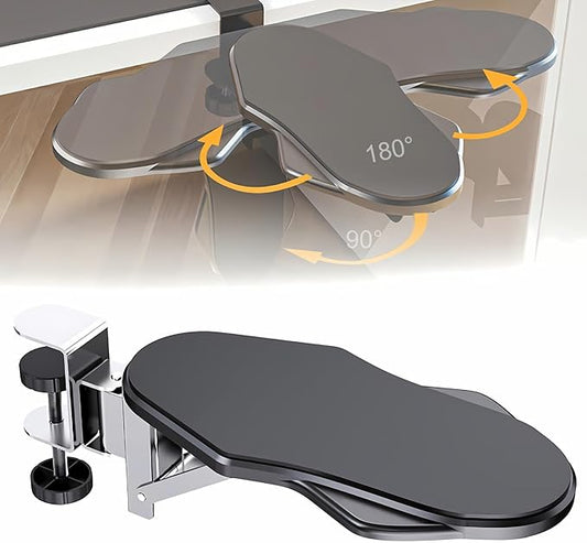 Computer Arm Rest for Desk, 180° Adjustable Rotating Desk Extender Tray, 90° Foldable Elbow Arm Support, Ergonomic Desk Arm Wrist Rest Shelf for Home and Office