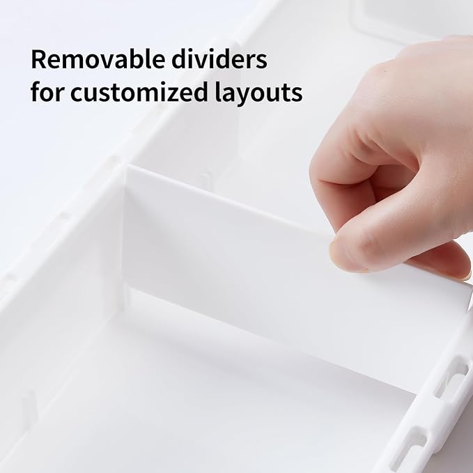 Plastic Drawers Organizer for Office Bathroom Bedroom Kitchen Desk - 1 Layers More White Storage Tray - Expandable 11.4-18.1 Inches (DEEP 2.3")
