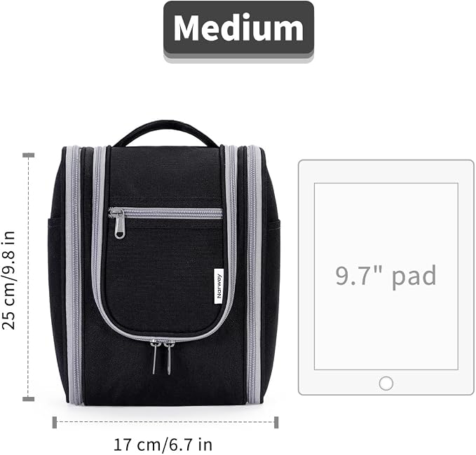 Narwey Small Hanging Travel Toiletry Bag Cosmetic Make Up Organizer for Women and Men (Medium, Black)