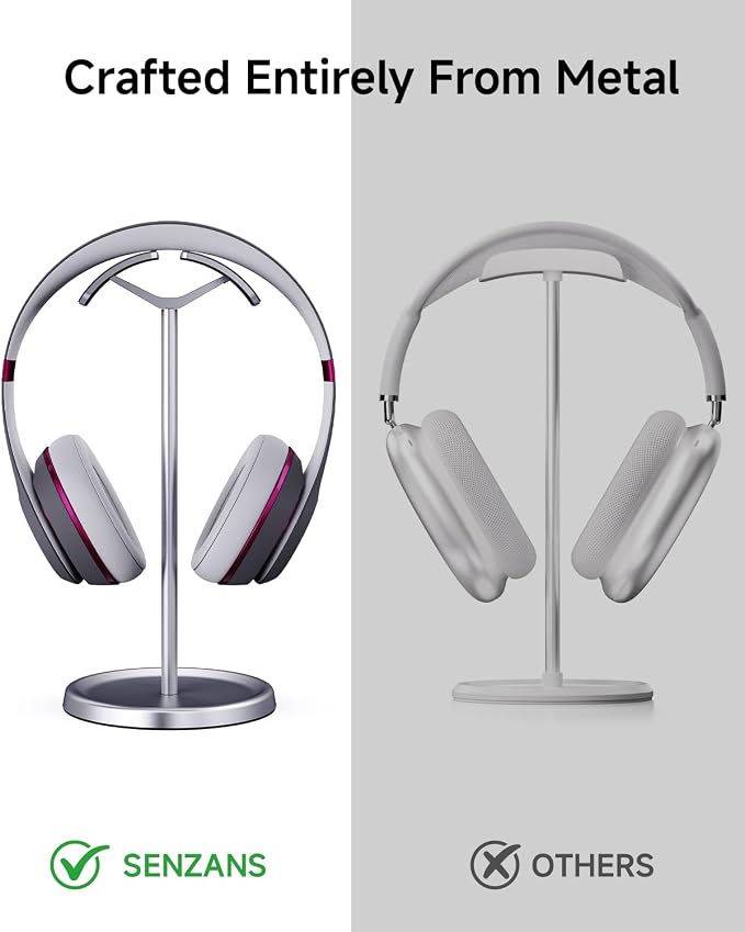 Headphone Stand for Desk, Aluminum Metal Gaming Headset Holder Hanger with Supporting Rod & Base, Headphone Stand for AirPods Max, AirPods Pro, Beats, Bose, Sennheiser, Sony and More - Silver
