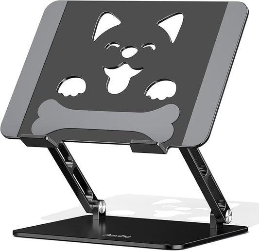 Laptop Stand for Desk-Adjustable, Foldable, Portable, Ergonomic Aluminum Notebook Riser with Unique Puppy Cooling Vent, Desk Gift for 10-17.3" Devices Mac, Dell, HP, Lenovo, Samsung, Black