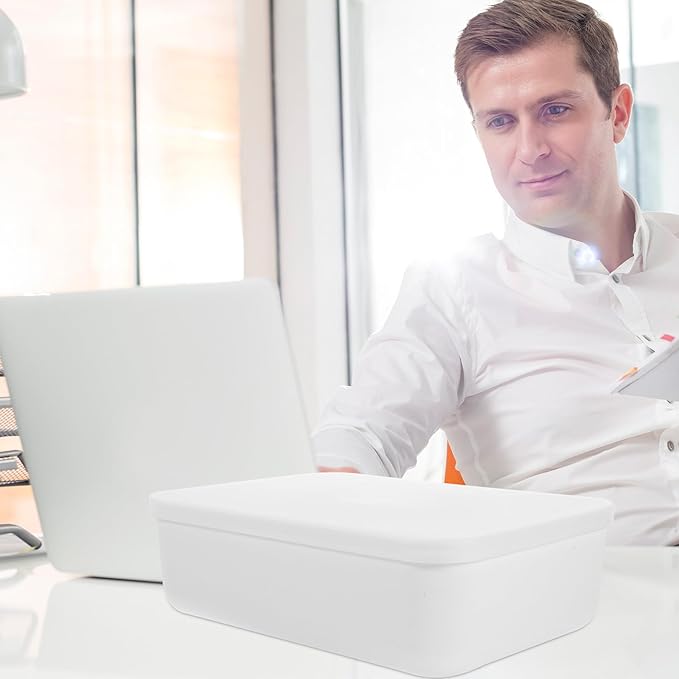 BESPORTBLE White Desktop Storage Box with Lid Medium Space-saving Desk Organizer for Pens and Items Dustproof Home Storage Cube for Office and Bedroom Easy-clean Practical Container