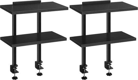 Clamp On Desk Organizer, 2-Tier Desktop Bookshelf, Adjustable Desk Storage Shelf, Metal Frame, for Office, Study and Game Room, Black DSBK3501 (Pack of 2)