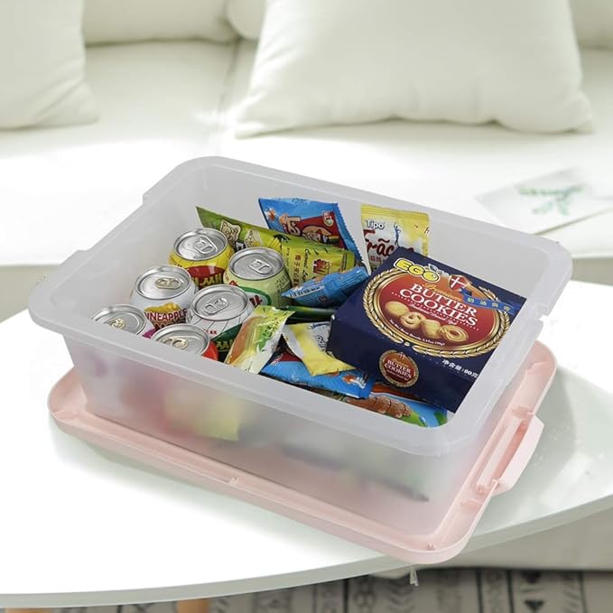 14 Quart Plastic Storage Boxes with Pink Lids, 2 Packs