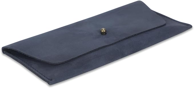 Leather Currency Pouch Large Flap Continental Wallet, Utility Organizer Bag for Cash Coins Travel Leather Money Pouch Currency Envelope Storage Bag and Cash Organizer for Men Women (Blue)