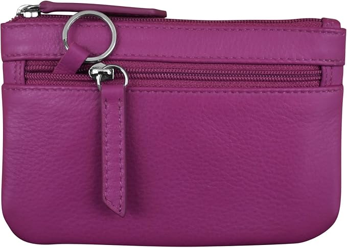 ili New York Mini Leather Coin Purse, Compact Genuine Leather Pouch with Key Ring & RFID Protection, Used for Coins, Keys and Cards, Ideal for Travel and Everyday Carry, Orchid