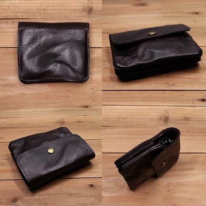 1 Pcs Leather Zipper Coin Purse Wallet With Card Slots,Snap Leather Coin Pouch, Coin Organizer, Change Holder,Card Case, Leather Zipper Storage Bag for Men & Women