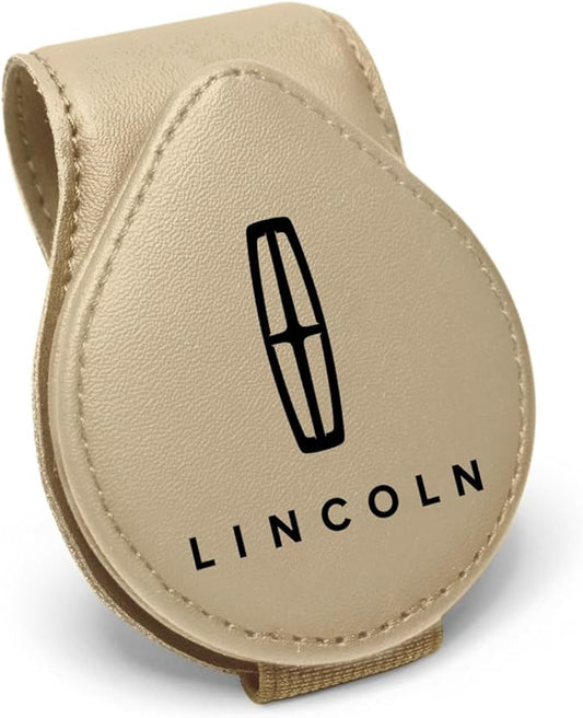 iPick Image for Lincoln Logo Beige Leather Magnetic Sunglass Holder Car Sun Visor Mount Clip - Official Licensed