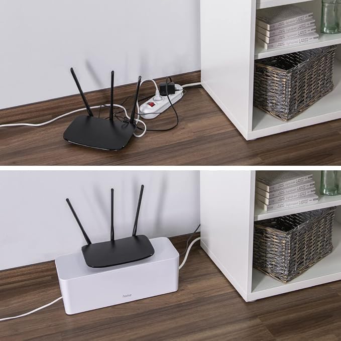 Hama Cable Box Maxi (Cable Box for Power Strip, Easy Cable Management, for Office, Desk, Home, Storage of Chargers, Hard Drives etc., with Rubber Feet) White