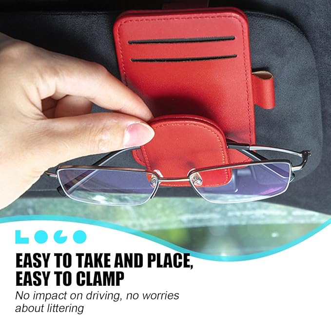 Car Sun Visor Organizer, Magnetic Leather Auto Sunglass Card Pen Pocket Holder for Registration & Drving License, Vehicle Interior Glasses Clip Accessories, Universal for SUV Sedan Truck (Red)