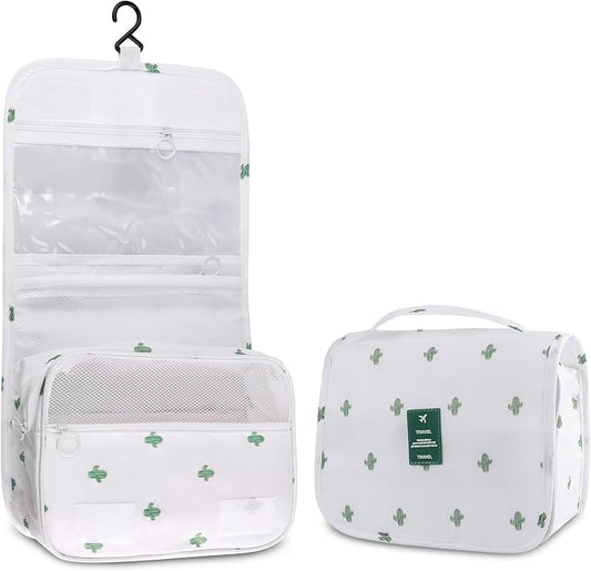 Foldable Hanging Travel Toiletry Bag,Waterproof Portable Travel Bags, Multifunction Travel Makeup Cosmetic Bag Organizer with Hanging Hook (Cactus)
