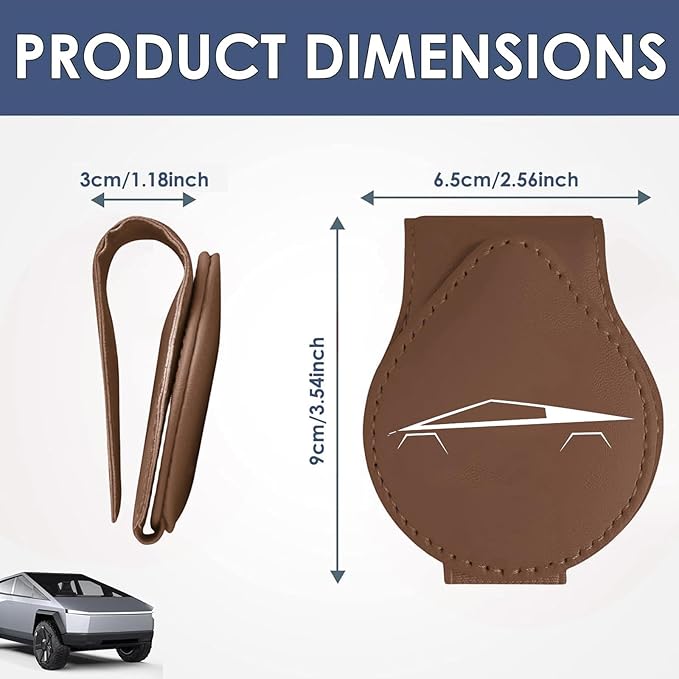 Car Sunglass Holder Compatible with Tesla Cybertruck 2025 2024 Cyberbeast Interior Accessories Organizer Leather Eyeglass Hanger Visor Ticket Card Clip Magnetic Cyber Truck Sunglasses Holders (Brown)