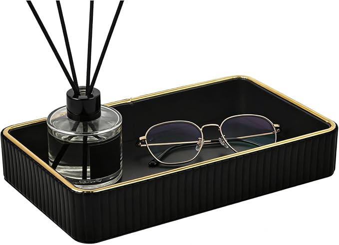 PU Leather Valet Tray,Desk Organizer Tray Nightstand Organizer Trinket Dish Storage Key Bowl Decorative Trays for Phone Wallet Jewelry Watch,Bathroom Bedroom Perfume Vanity Trays,Black