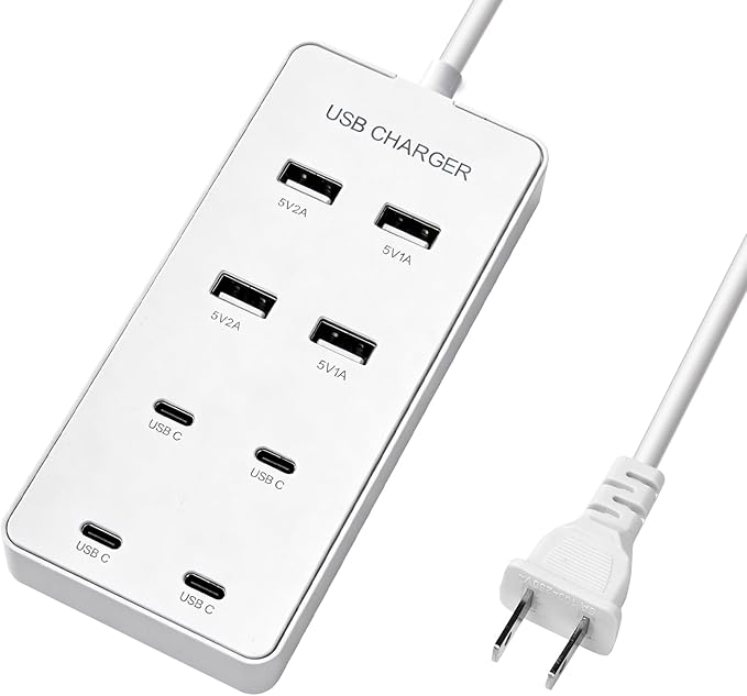 USB Wall Charger USB C Charging Station for Multiple Devices 8-Ports Charging Hub Strip Smart Charger Block Compatible with iPhone, Galaxy, iPad Tablet, and Other Devices