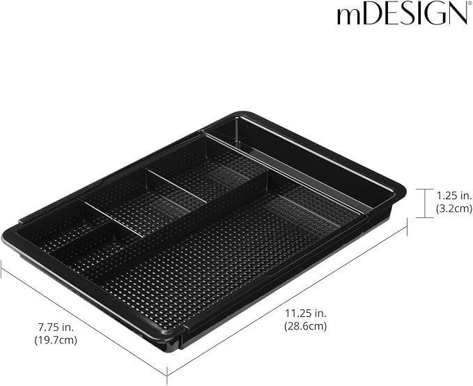 mDesign Expandable Plastic Drawer Organizer and Storage Container for Office Supplies - Gel Pen Pencil, Marker, Stationary, Desk Supply Holder for Drawers and Desktop - Lumiere Collection - Black