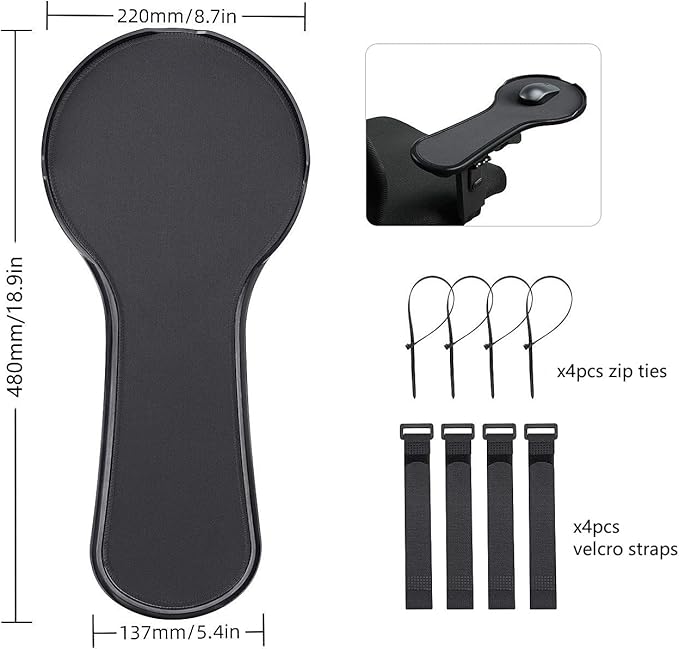 Ergonomic Adjustable Arm Rest Mouse pad for Chair, Mouse Extension Platform Tray with Mouse Baffle to Prevent Falling, Attaches to Chair, Black (Black（YYLL8326）)