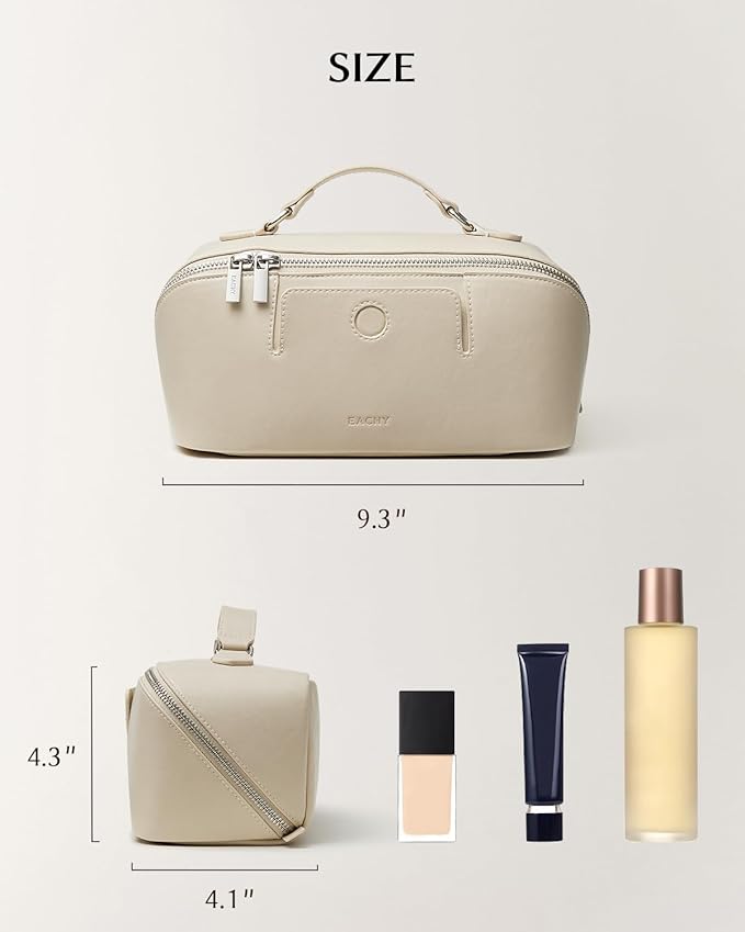 EACHY Travel Makeup Bag, Large Capacity Cosmetic Bag for Women, Waterproof PU Leather, Flat Open Portable Toiletry Bag for Skincare, Brushes & Travel Essentials