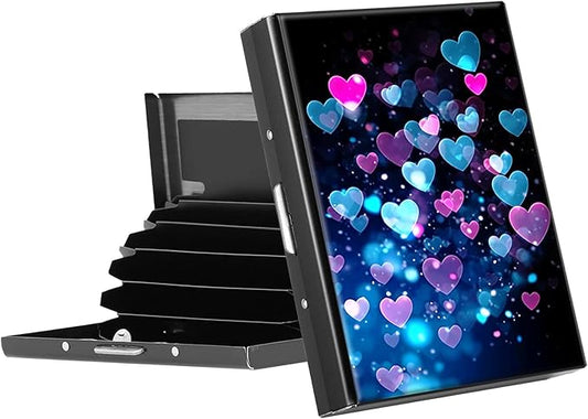 RFID Blocking Credit Card Holder - Slim Metal Wallet for Women & Men,Colorful Heart Shape Design Stainless Steel Business Card Case,Compact Pocket Organizer for Travel & Daily Use