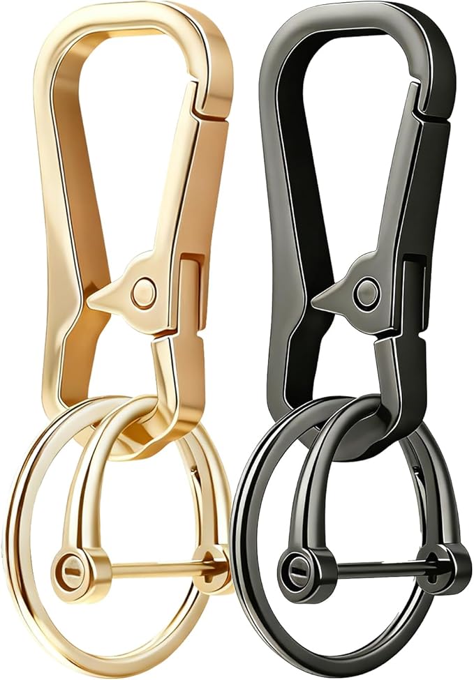 Metal Keychain Clip with Key Rings and D Ring, Heavy Duty Carabiner Key Chain Hook Holder for Car Home Keys