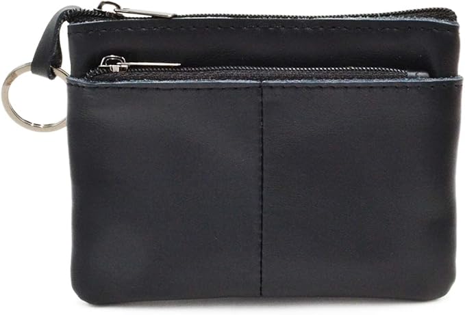 Freezx Women Genuine Leather Coin Pouch Zip Mini Purse Wallet Key Chain 3 Zipper