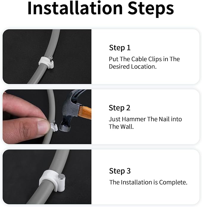 Abnii Cable Clips, 100 Pcs, 8mm, Wire Wall Clips with Steel Nails, Cable Management Organizer Clips, Cable Tacks Coax Holder Clips, RG6 RG59 CAT6 RJ45 Cable Cord Clips, White