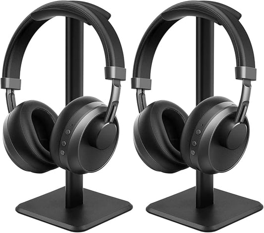JIKIOU Headphone Stand Gaming Headset Holder Universal Aluminum Metal Headphones Holder Hanger with Aluminum Supporting Bar Flexible Headrest ABS Solid Base for All Headphone 2 Pack (Black)