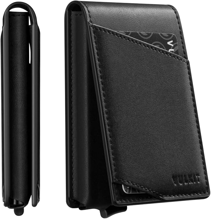VULKIT Pop Up Wallet for Men, Credit Card Holder Minimalist Slim Bifold Wallets RFID Blocking with Gift Box Black