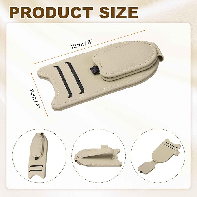 HARFINGTON 1 Pcs Sunglass Holder for Car Magnetic Leather Glasses Holder Universal Visor Sunglasses Clip Car Accessories Interior for Glasses Ticket Cards,Light Brown