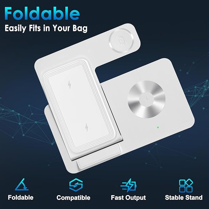 3 in 1 Charging Station for Multi Devices, Wireless Charger for iPhone 8-16 Series & Apple Watch, Wireless Charging Station for AirPods Pro/4/3/2