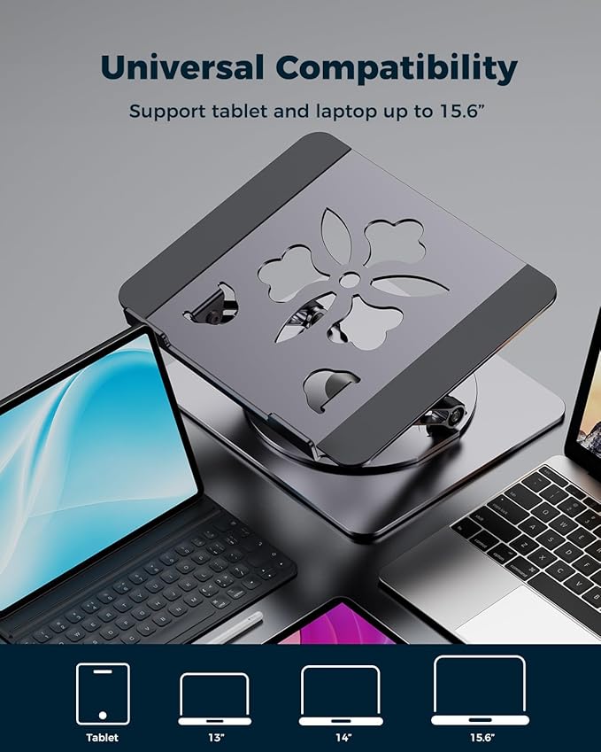 360° Rotating Laptop Stand for Desk | Adjustable, Foldable, Portable Aluminum Ergonomic Riser | Compatible with MacBook, Dell, HP & All Laptops 10-16 inch | Gray