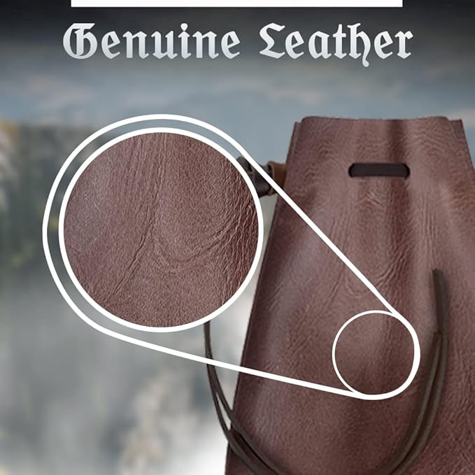 Nabob Leather Leather Drawstring Pouch, Coin Bag, Medicine Tobacco Pouch Medieval Reenactment Made in U.S.A Size 5" x 4.5"