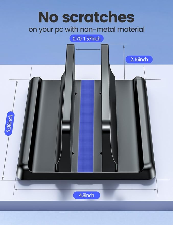 Vaydeer Vertical Laptop Stand Holder Organizer Plastic Adjustable Desktop Notebook Dock Space-Saving 3 in 1 for All MacBook Pro Air,Mac,HP,Dell,Microsoft Surface,Lenovo,up to 17.3 inches (Black)