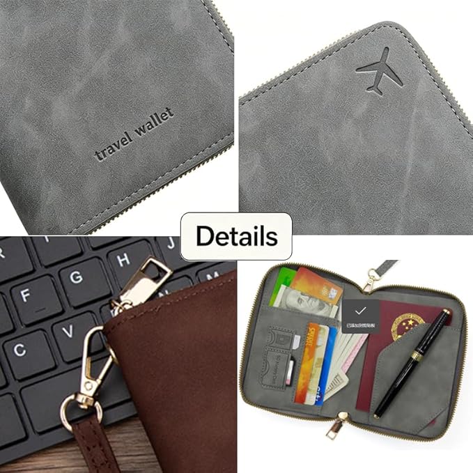 Travel Passport Holder, RFID Blocking Travel Wallet, Travel Document Organizer, Secure Document Holder for Travel Essentials (Grey)