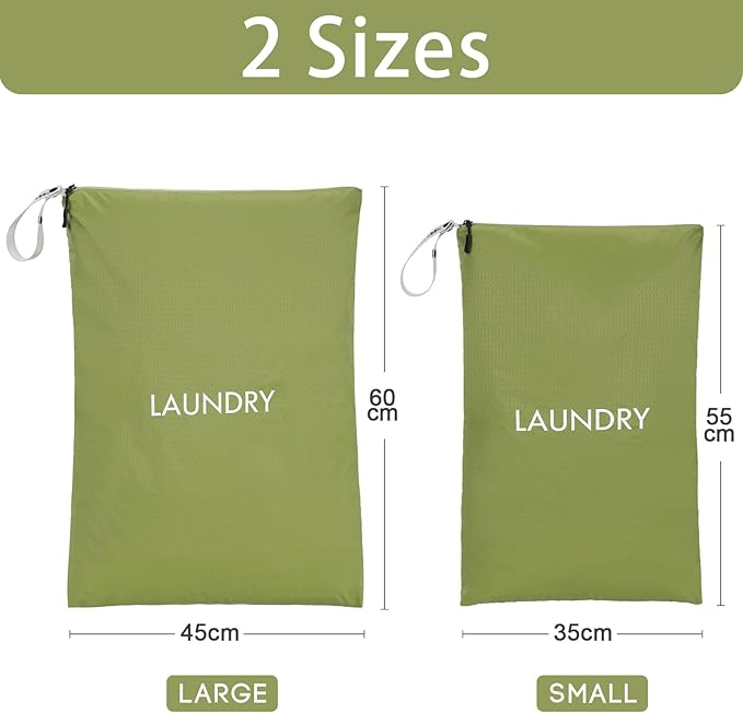 WiseBoy 2-Pack Travel Laundry Bags | Washable Wet Dry Bags for Gym | Odor-Resistant Dirty Clothes Organizer | Waterproof Swimsuit & Workout Gear Pouch with Heavy-Duty Zipper