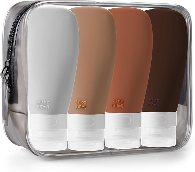 INSFIT Travel Bottles for Toiletries, TSA Approved 3oz Travel Size Containers, BPA Free Leak Proof Squeezable Silicone Tubes for Shampoo Conditioner Lotion Body Wash with Labels