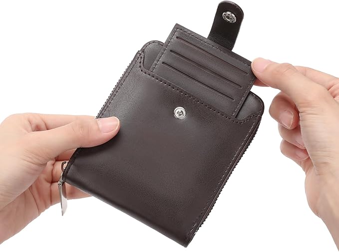 Zipper Wallet for Men Leather Bifold Pocket Wallets RFID Blocking Zip Coin Credit Card Wallets -Big Capacity For Travel
