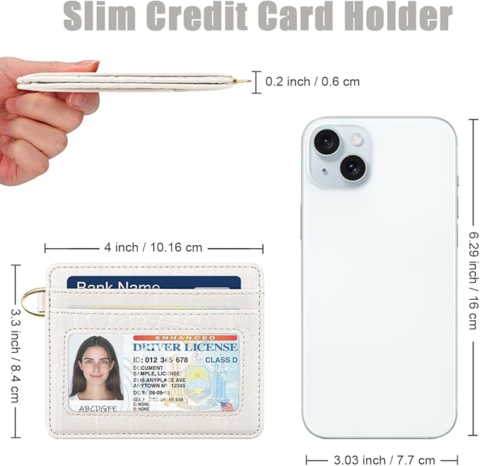 Slim Credit Card Holder Crocodile Wallet Women Thin Alligator Wallets RFID Blocking Minimalist Lightweight Small Cute Cards Holders with ID Window, Beige
