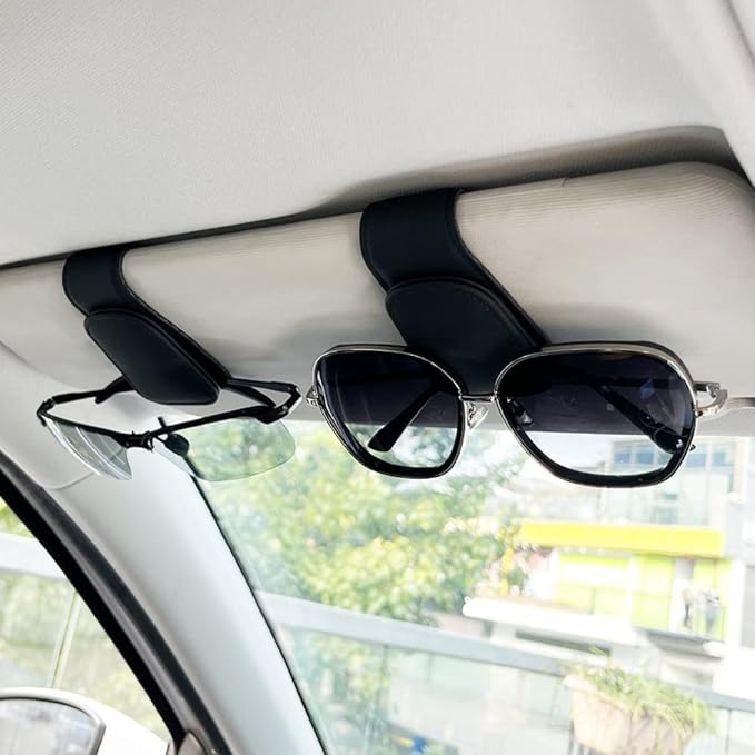 2Pcs Sunglass Holder for Car, Magnetic Leather Eyeglass Hanger Clip for Car Sun Visor, Sunglasses Holder and Ticket Card Clip for Car Visor Accessories (Carbon Fibre Black)