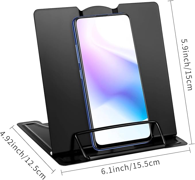 Honagu Metal Desk Book Stand, Adjustable Book Holder, Hands-Free for Reading, Document Holder, Cookbook Stand, Small Bookstands for Music Books, Textbooks, Recipe, Tablet, iPad (Black)