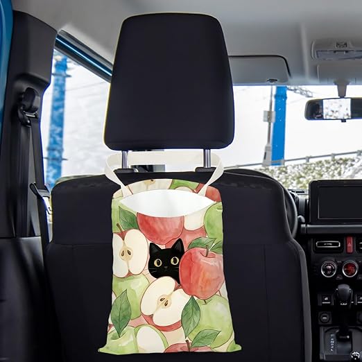 Black Cat Car Trash Bag, Apple Car Trash Bag Hanging, Apple Accessories, Summer Decor Waterproof Cars Back Seat Hanging Organizer Garbage Can for Vehicle Travelling Camping