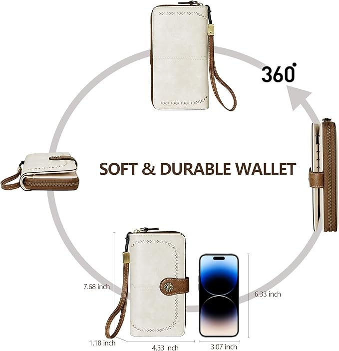 TFKGS Wallet for Women RFID Blocking Leather Large Capacity Card Holder Ladies Phone Clutch Travel Long Purse Wristlet | RFID Blocking, Leather, Large Capacity, Ladies, Travel