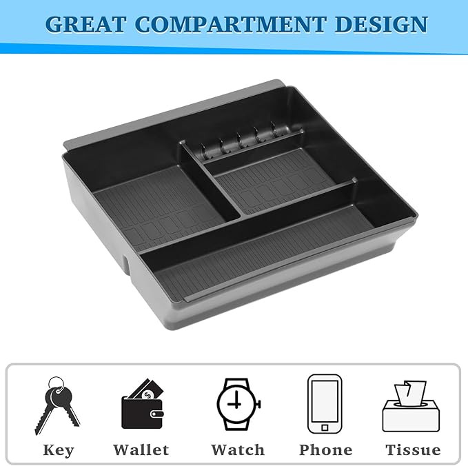 Center Console Organizer for 2022-2026 Jeep Wagoneer/L & Select Grand Wagoneer/L Accessories, Armrest Storage Box Insert Tray with Coin Slot (NOT For Wagoneer S)