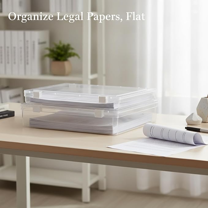 Stackable Document Storage Box with Lid, PP Plastic File Organizer for Legal Size Papers, White Desktop Filing Bin (1 PC)
