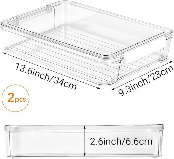 2 Pack Clear Plastic Stackable Storage Box File Protector Case Organizer Portable Project Case Document Holder for 9.2 x 13.6 Letter A4 File Paper, Plastic Storage Box Office Documents