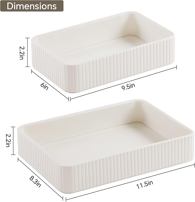 Desk Organizer Tray, PU Leather Nightstand Organizer Perfume Valet Tray for Men Women, Decorative Vanity Trays Trinket Dish Key Bowl for Entryway Table (2pcs, Ivory, Large+Small)