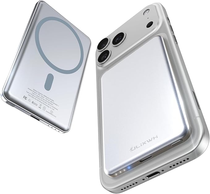 [0.3" Ultra Slim] [Alloy-Made] ULiXWH for Magsafe Portable Charger for iPhone, 2026 Upgrade 5000mAh Fast Charging Magnetic Power Bank, Wireless Battery Pack for iPhone 17 Air 16 15 Pro Max 14, Silver